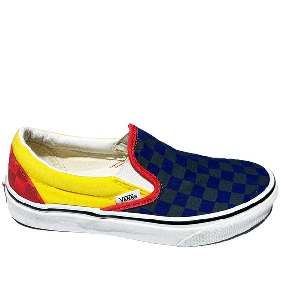VANS Classic Slip On OTW Rally Shoes Checkerboard Blue Red Yellow Women 6.5 - Picture 3 of 7